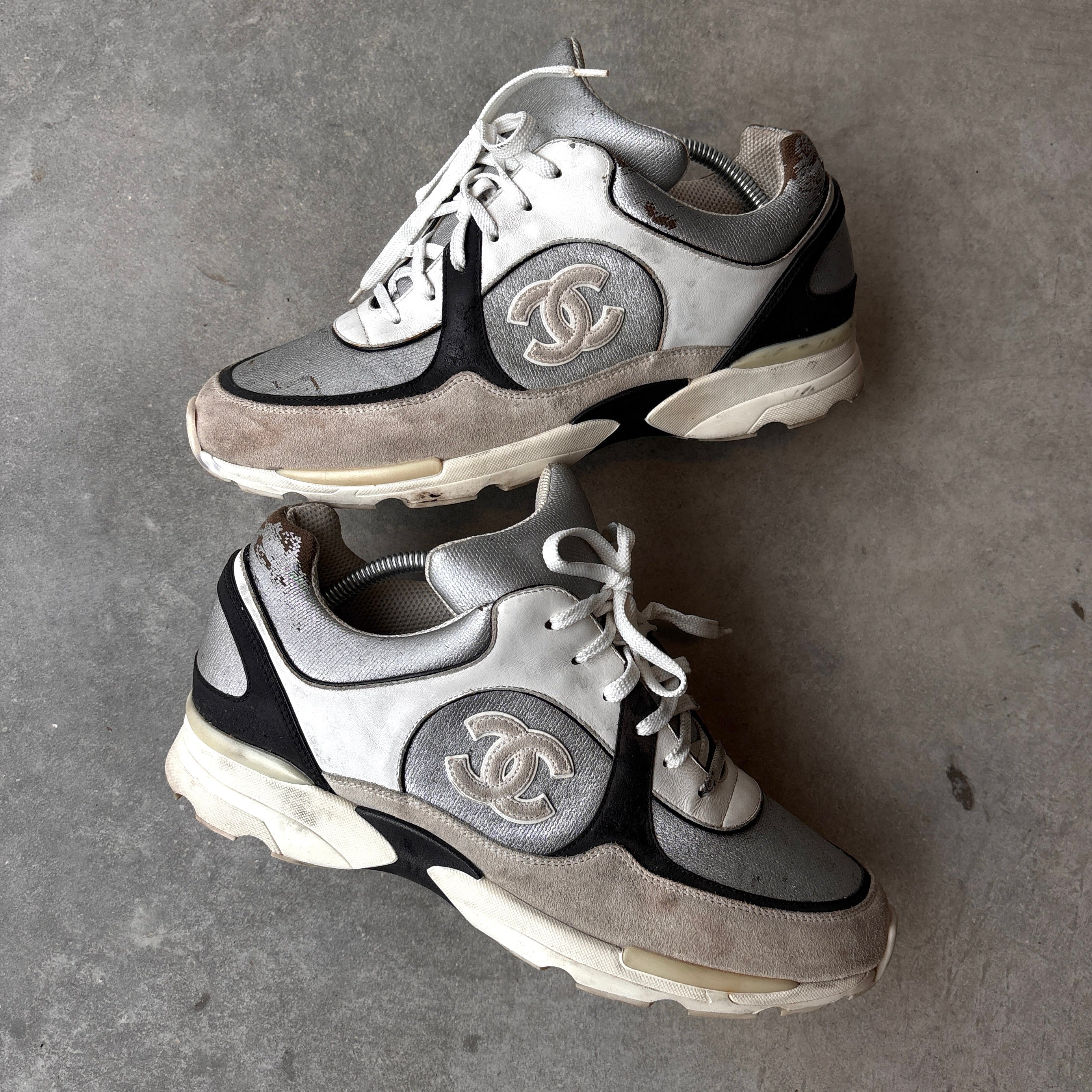 Chanel 2015 Silver/Metallic CC Sneakers