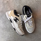 Chanel White/Cream Leather Double CC Sneakers