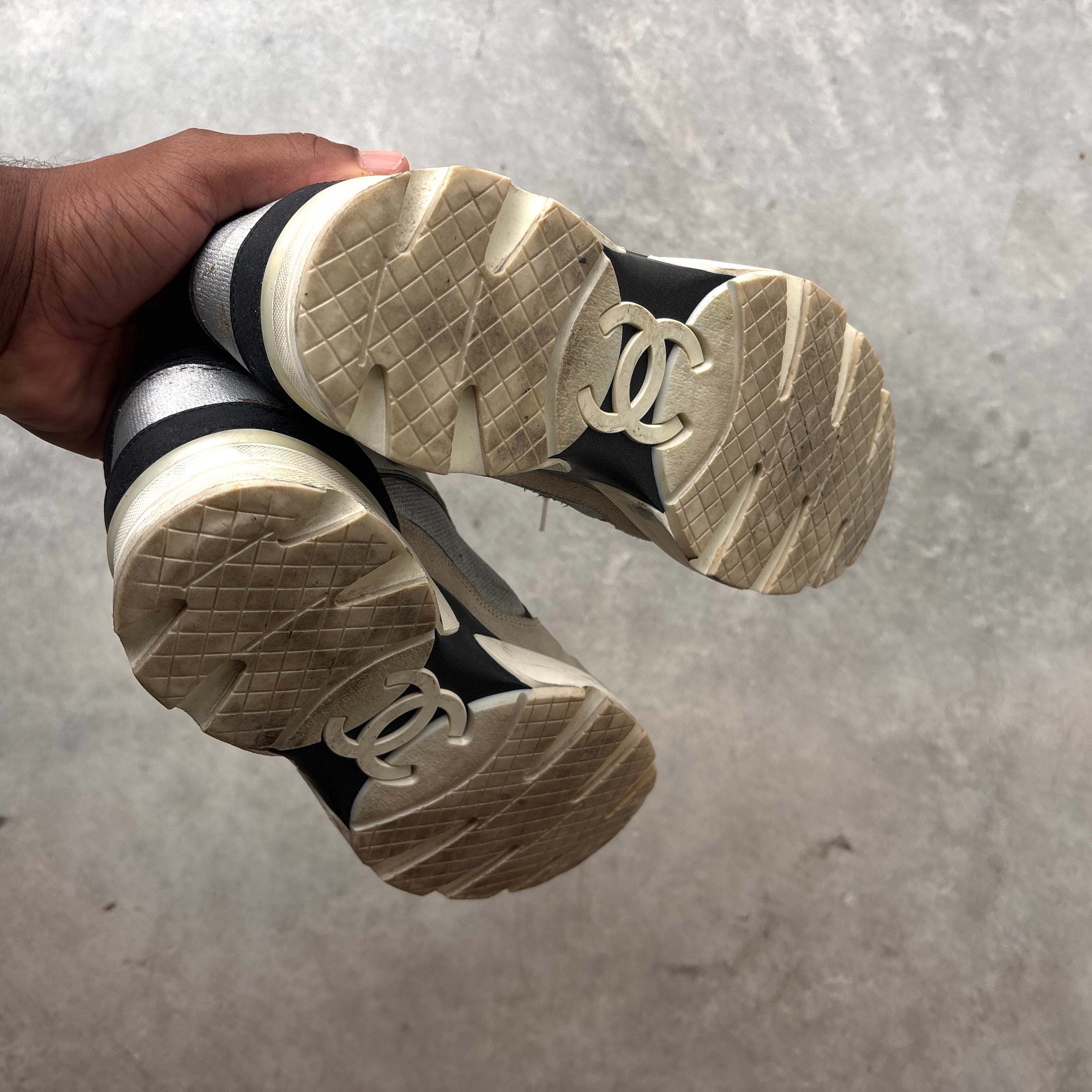 Chanel 2015 Silver/Metallic CC Sneakers
