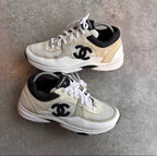 Chanel White/Cream Leather Double CC Sneakers