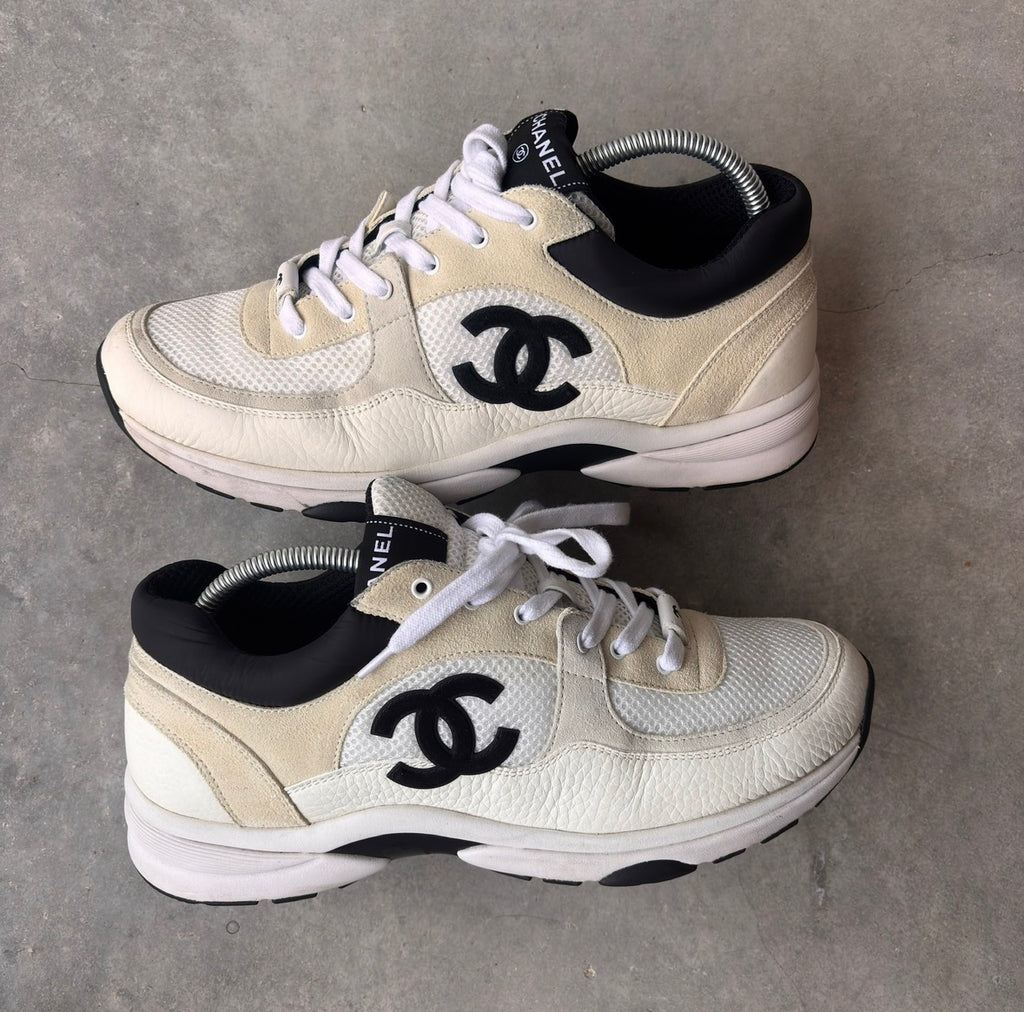 Chanel White/Cream CC Trainers