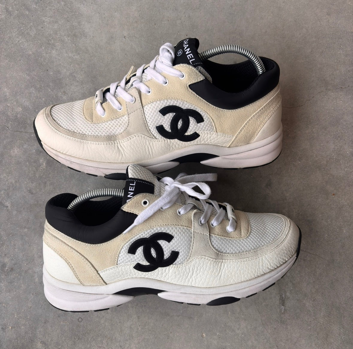 Chanel White/Cream CC Trainers