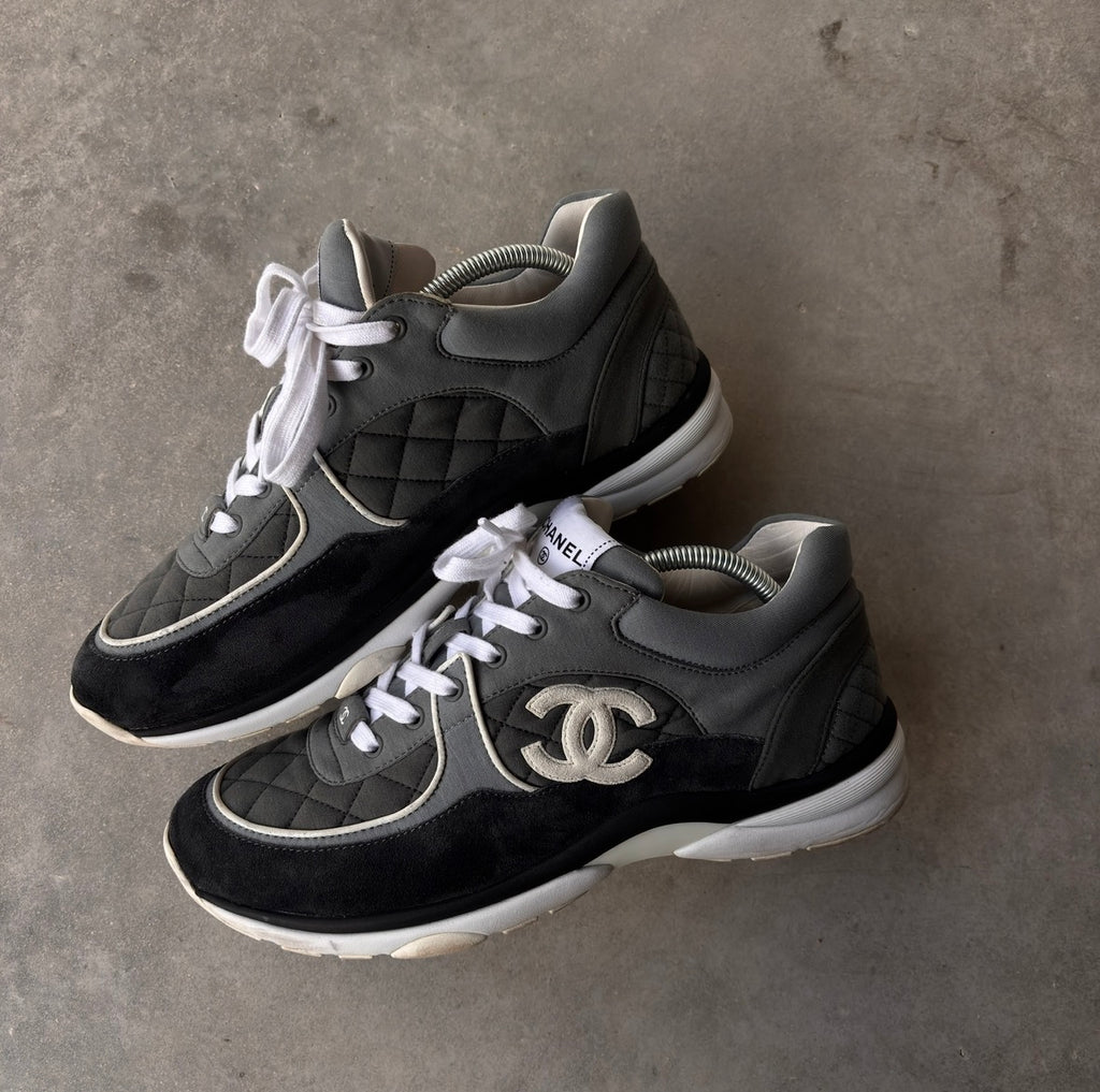 Chanel Grey Quilted CC Trainers