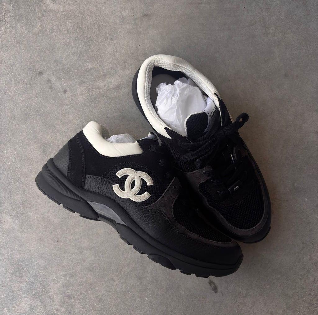 Chanel Black/Grey CC Trainers 42