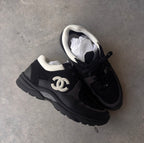 Chanel Black/Grey CC Trainers 42