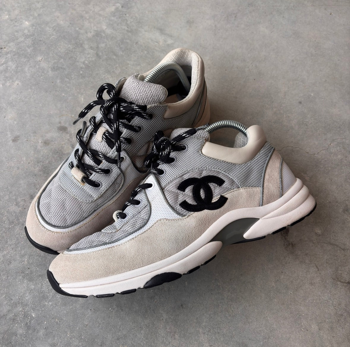 Chanel Grey Quilted CC Trainers