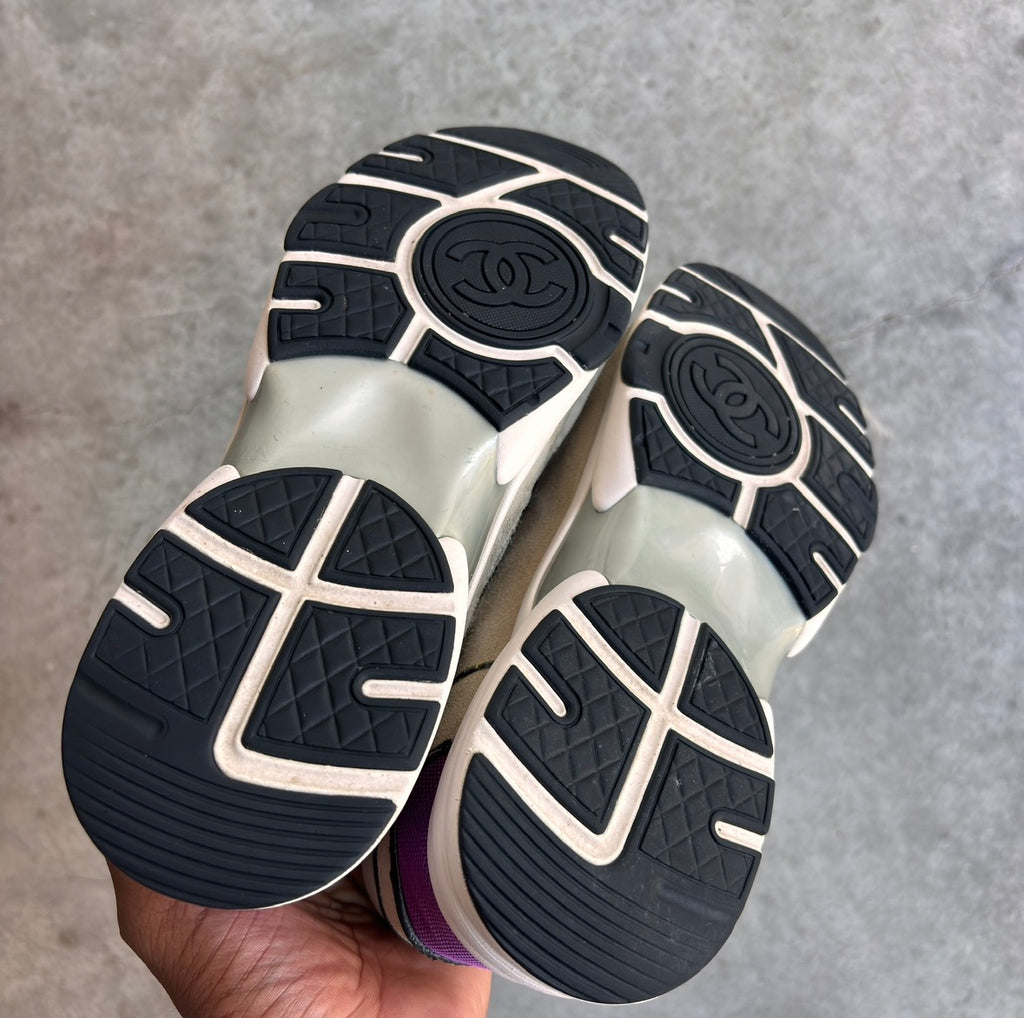 Chanel Grey/Purple Quilted CC Sneakers