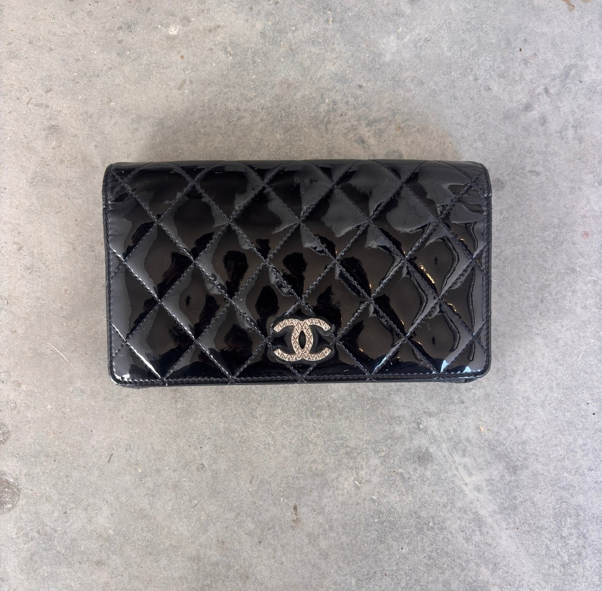 Chanel Quilted Patent Leather CC Wallet