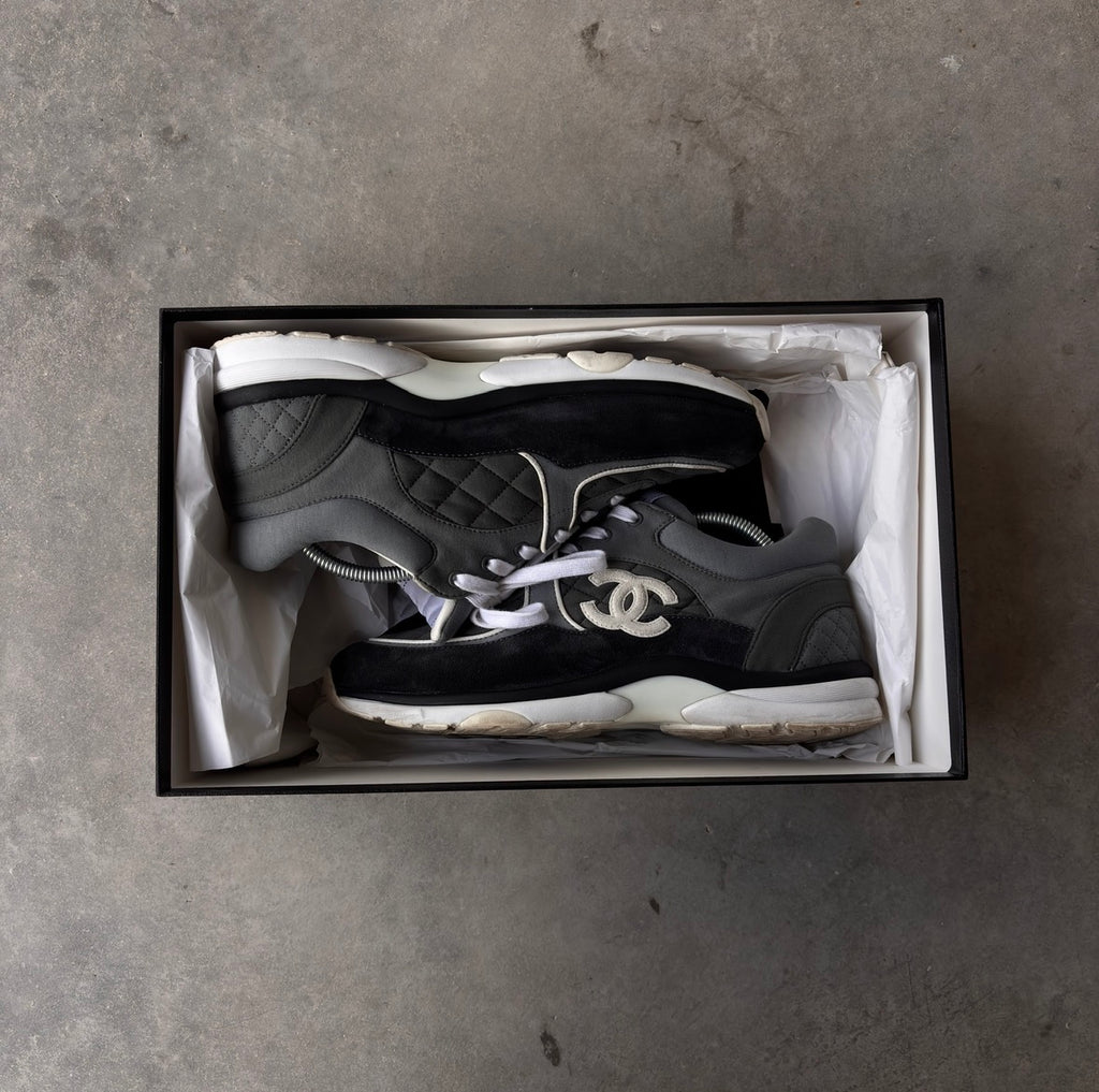 Chanel Grey Quilted CC Trainers