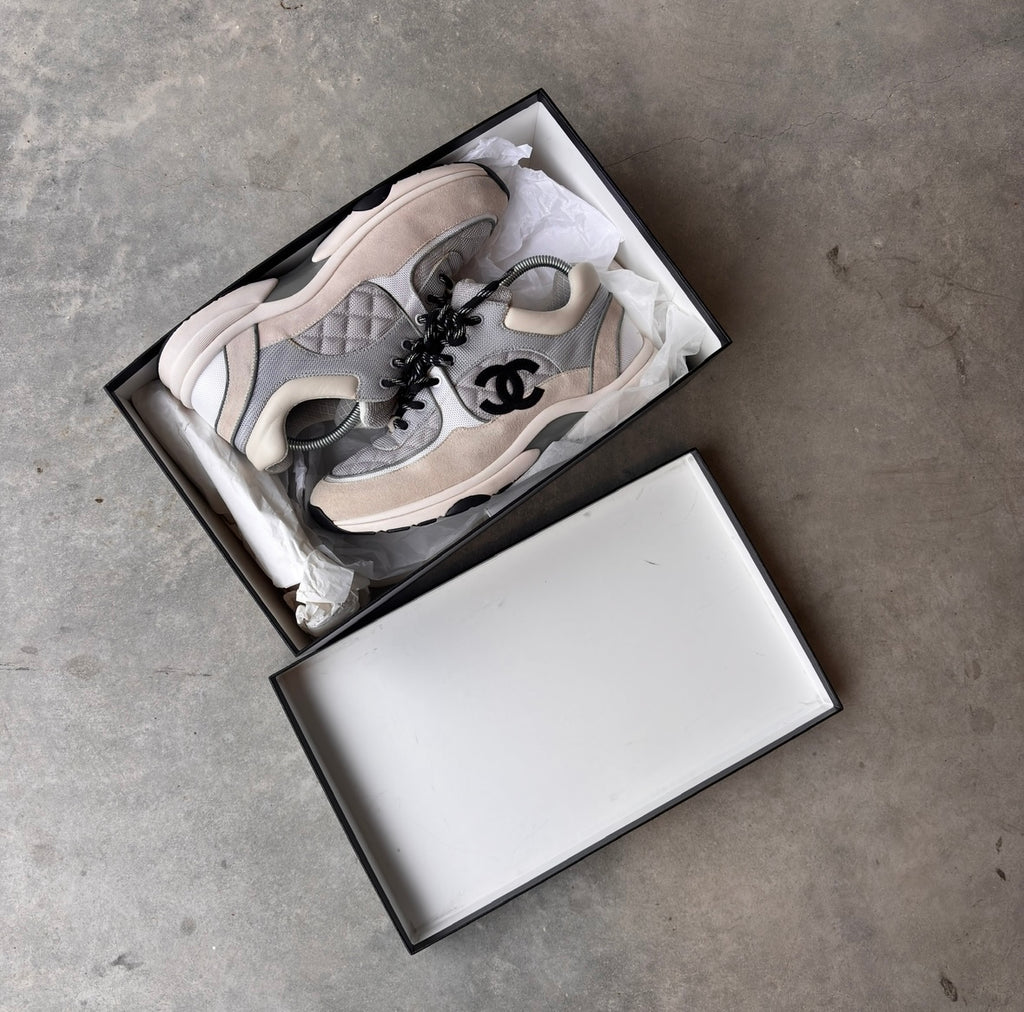 Chanel Grey Quilted CC Trainers