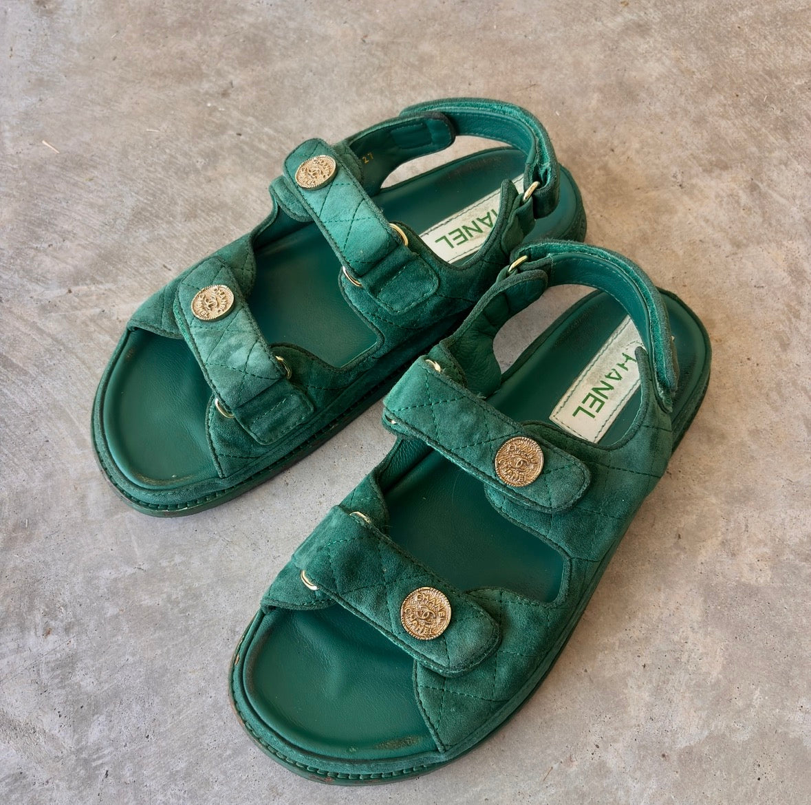 Chanel Green CC Quilted Dad Sandals