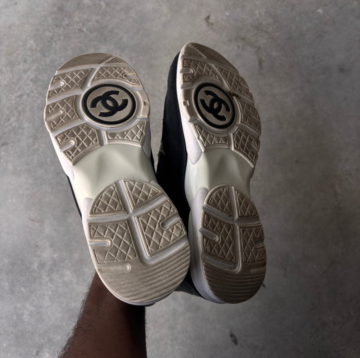 Chanel Grey Quilted CC Trainers