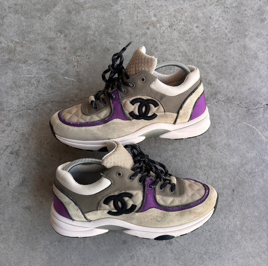 Chanel Grey/Purple Quilted CC Sneakers