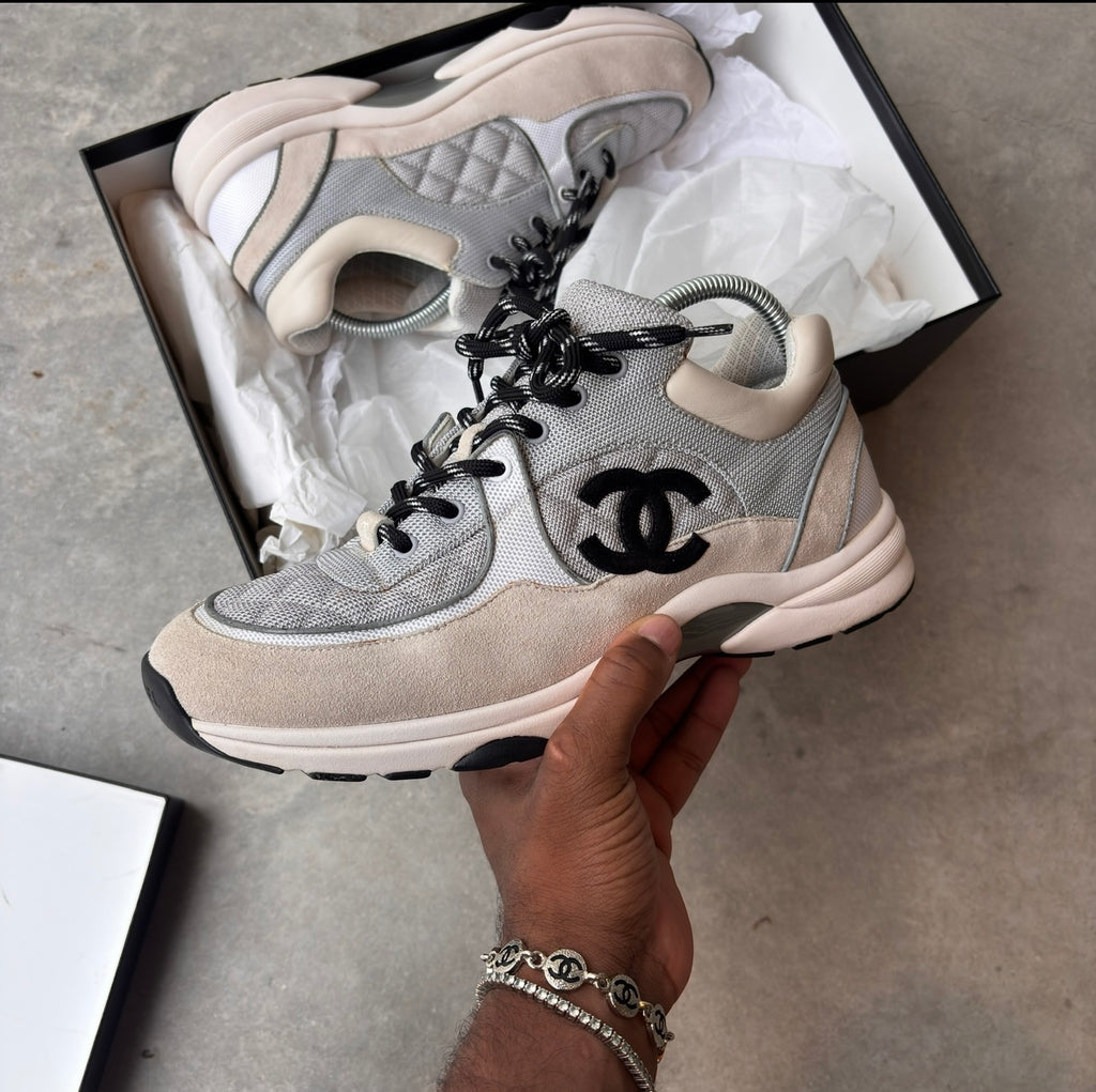 Chanel Grey Quilted CC Trainers