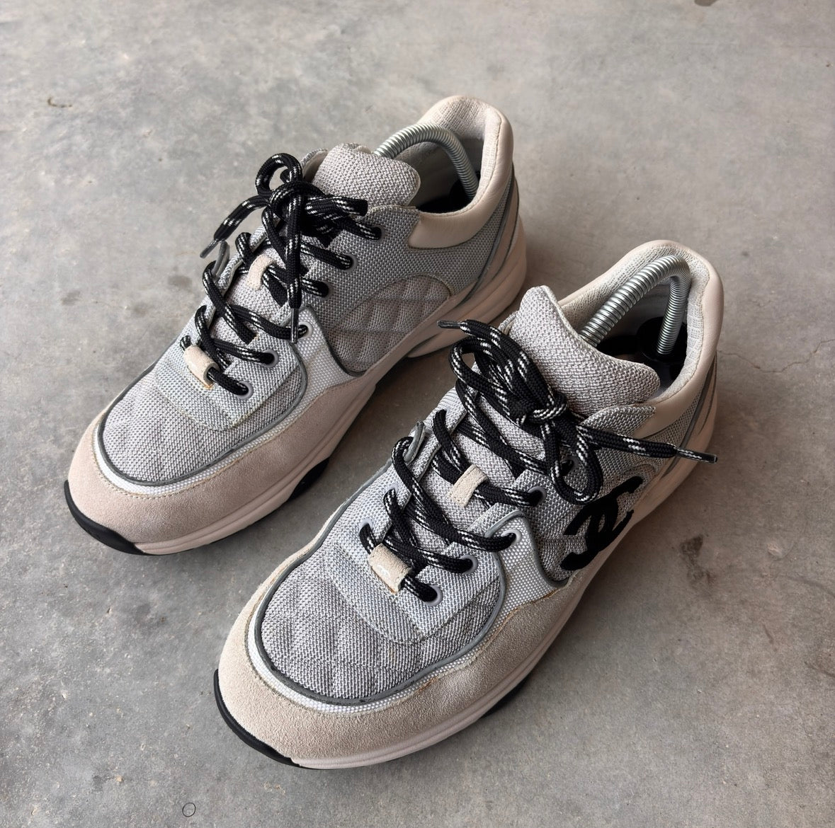 Chanel Grey Quilted CC Trainers