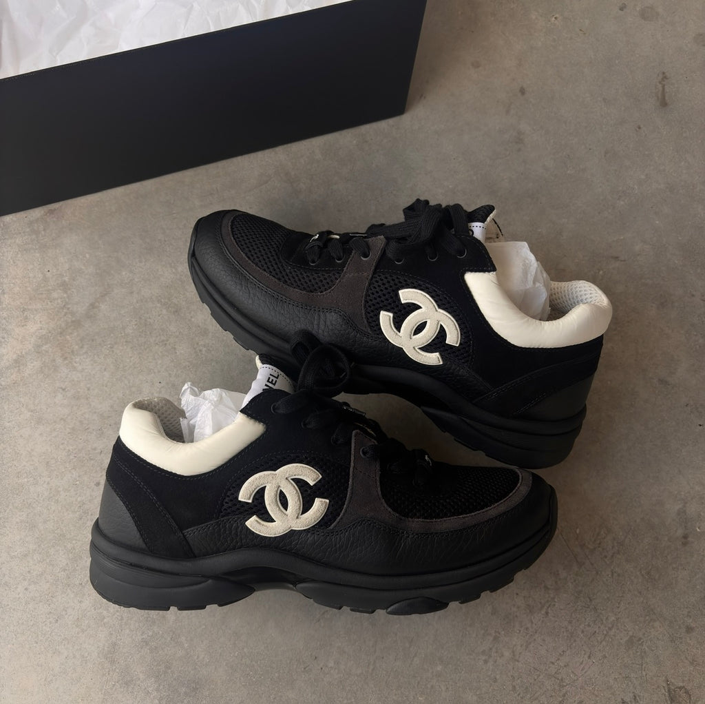 Chanel Black/Grey CC Trainers 42