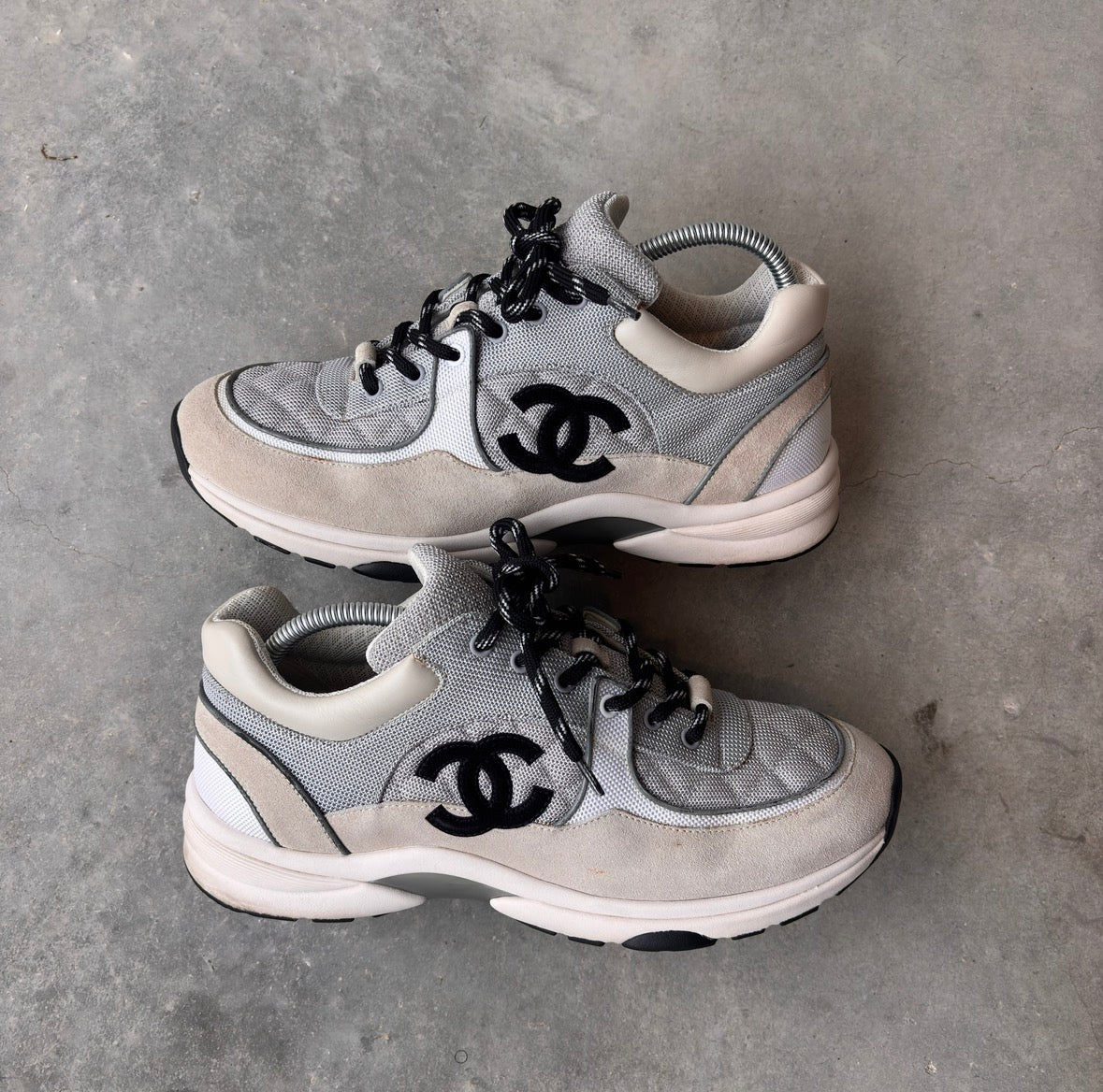 Chanel Grey Quilted CC Trainers