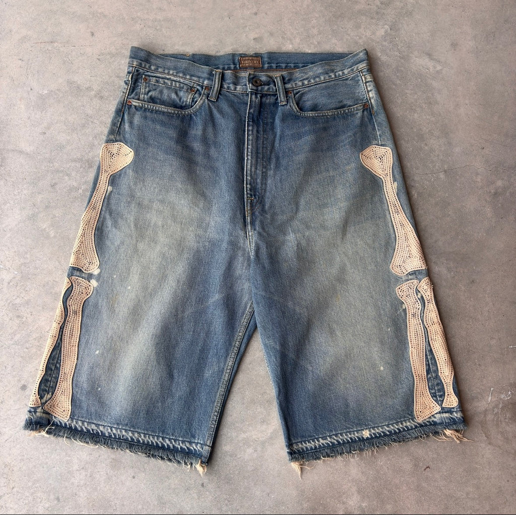 Kapital Indigo Denim Bone Shorts