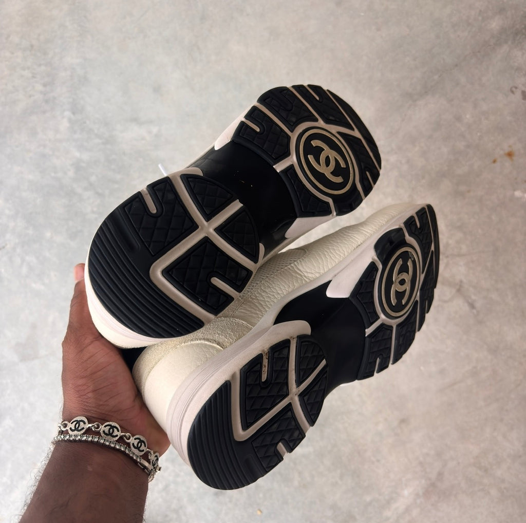 Chanel White/Cream CC Trainers