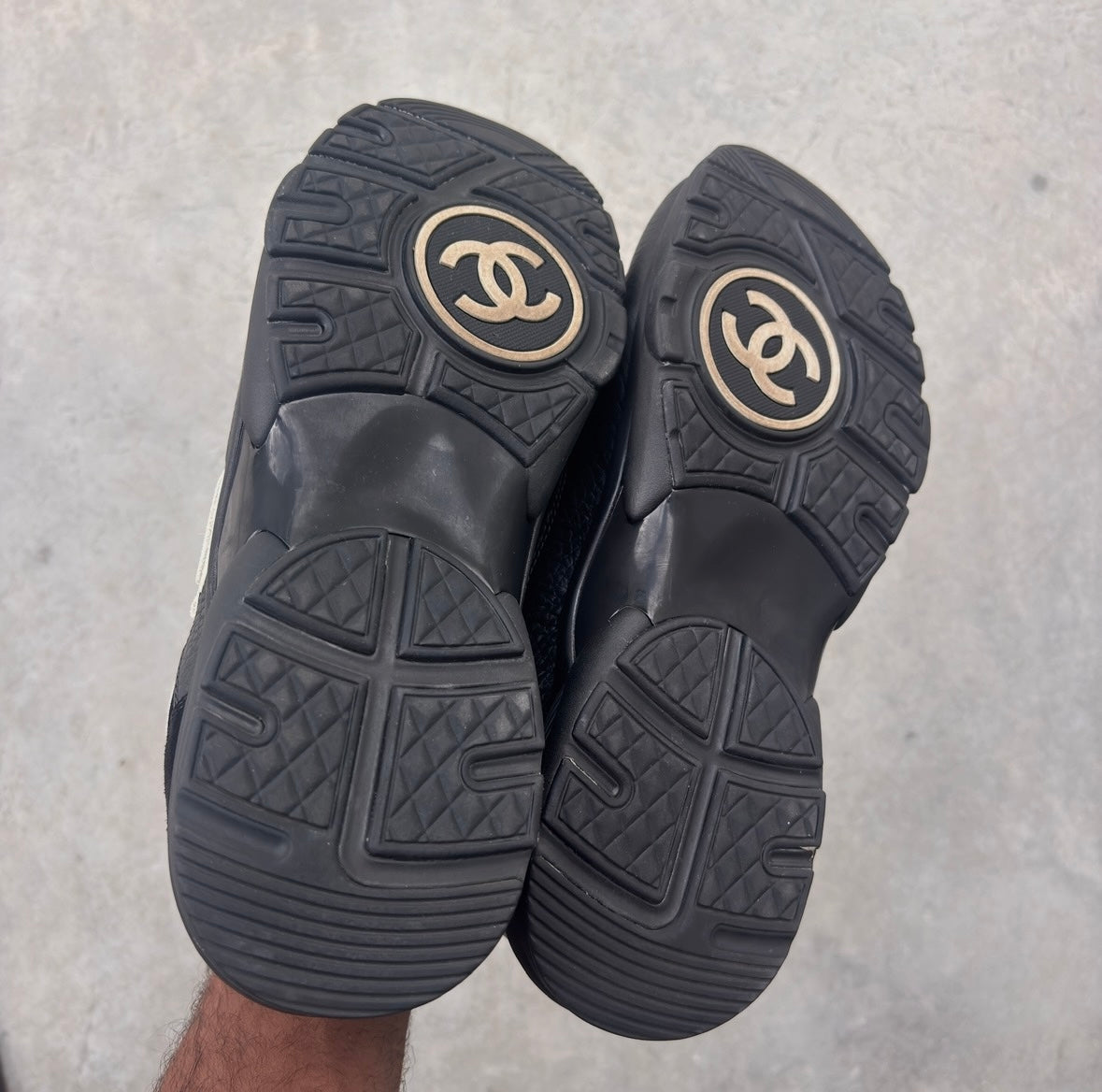 Chanel Black/Grey CC Trainers 42