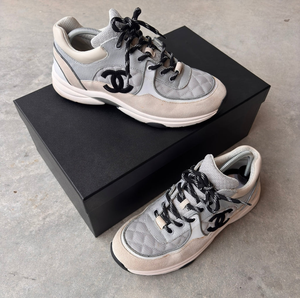 Chanel Grey Quilted CC Trainers