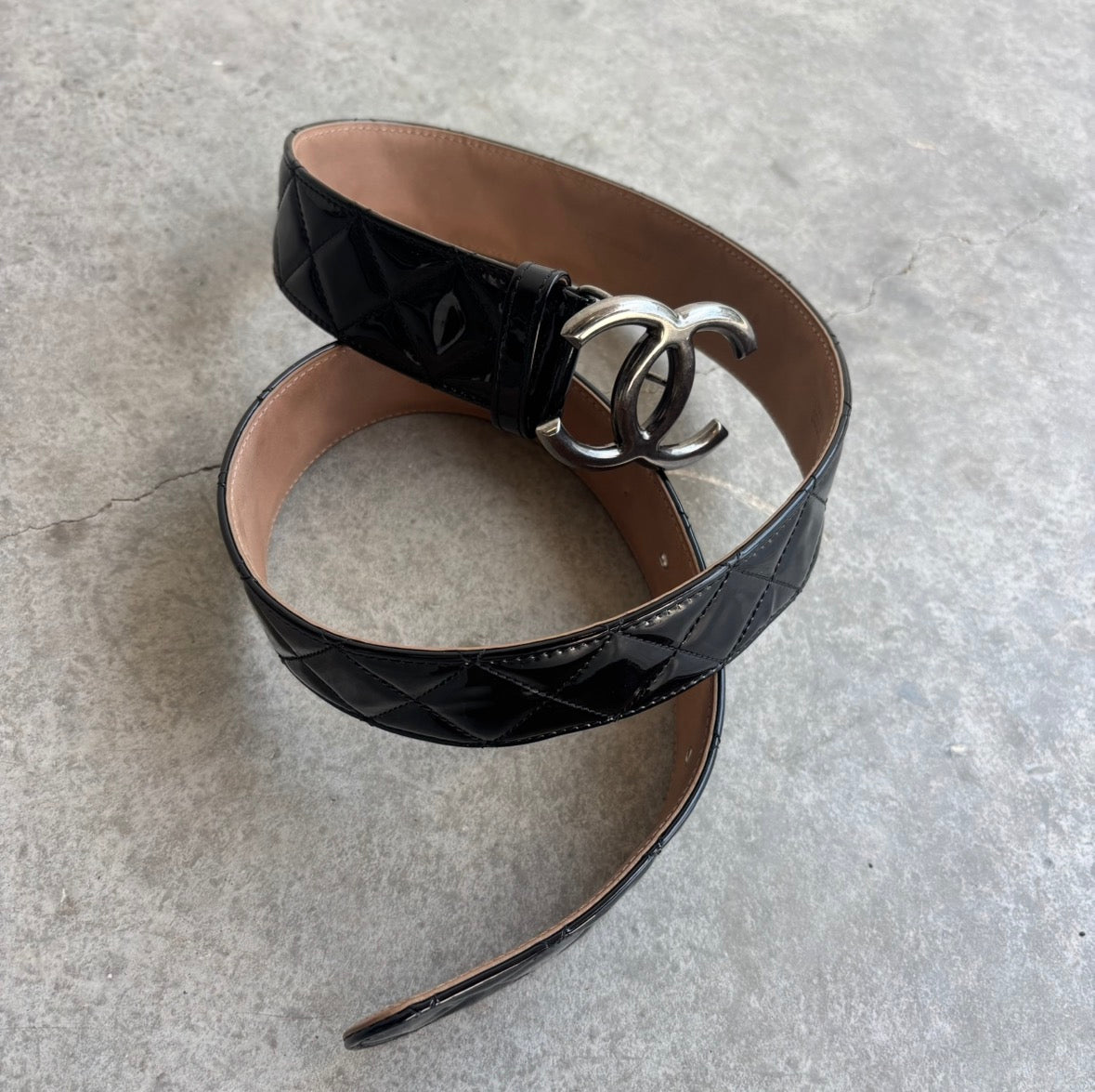 Chanel CC Quilted Patent Leather Belt